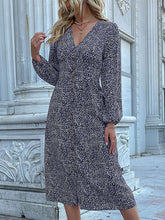 Load image into Gallery viewer, High Waisted Buttoned Leopard V-Neck Long Sleeve Midi Dress
