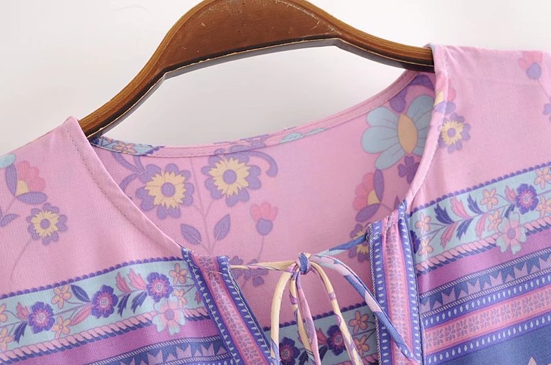 Boho Floral Print Long Sleeve Loose Maxi Dress