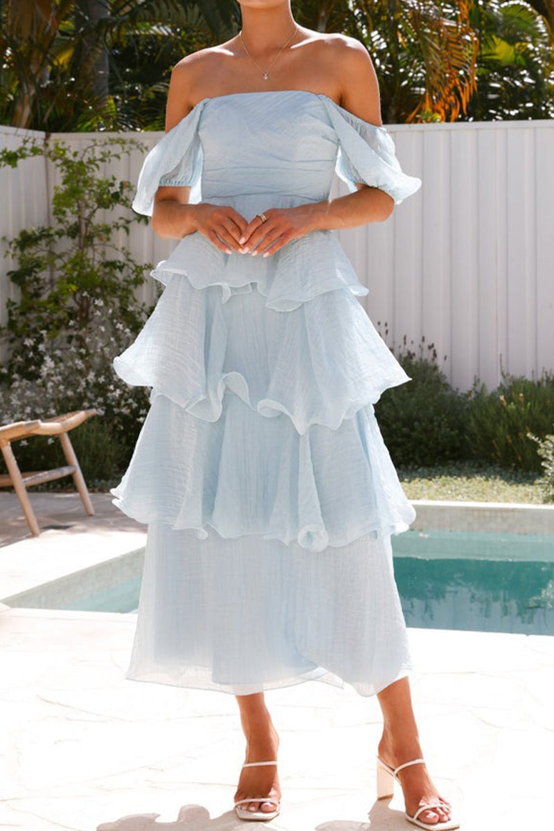 Classic Flounce Square Neck Tiered Midi Dress