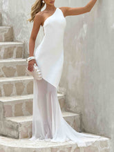 Load image into Gallery viewer, Sexy One Shoulder Patchwrok Sheer Maxi Dress
