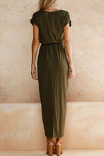Load image into Gallery viewer, Casual Round Neck Irregular Ruched Slit Front Midi Dress
