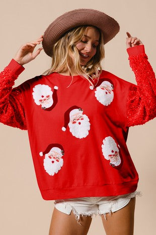 Cute Santa Christmas Sweatshirt Sequin Long Sleeve Top