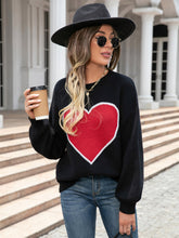 Load image into Gallery viewer, Heart Graphic Round Neck Sweater
