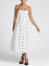 Load image into Gallery viewer, Vintage Strapless Polka Dot Print Midi Dress
