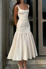 Load image into Gallery viewer, Sexy Beige Round Neck Ruched Sleeveless Mermaid Midi Dress

