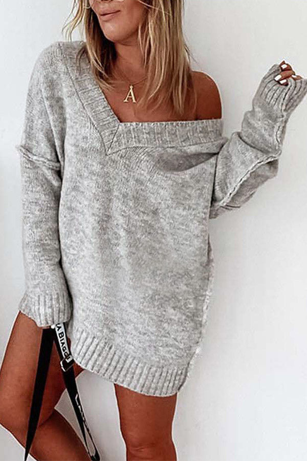Classic Exposed Seam V Neck Slouchy Sweater