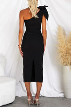 Load image into Gallery viewer, Elegant Bow Detail One Shoulder Bodycon Midi Dress
