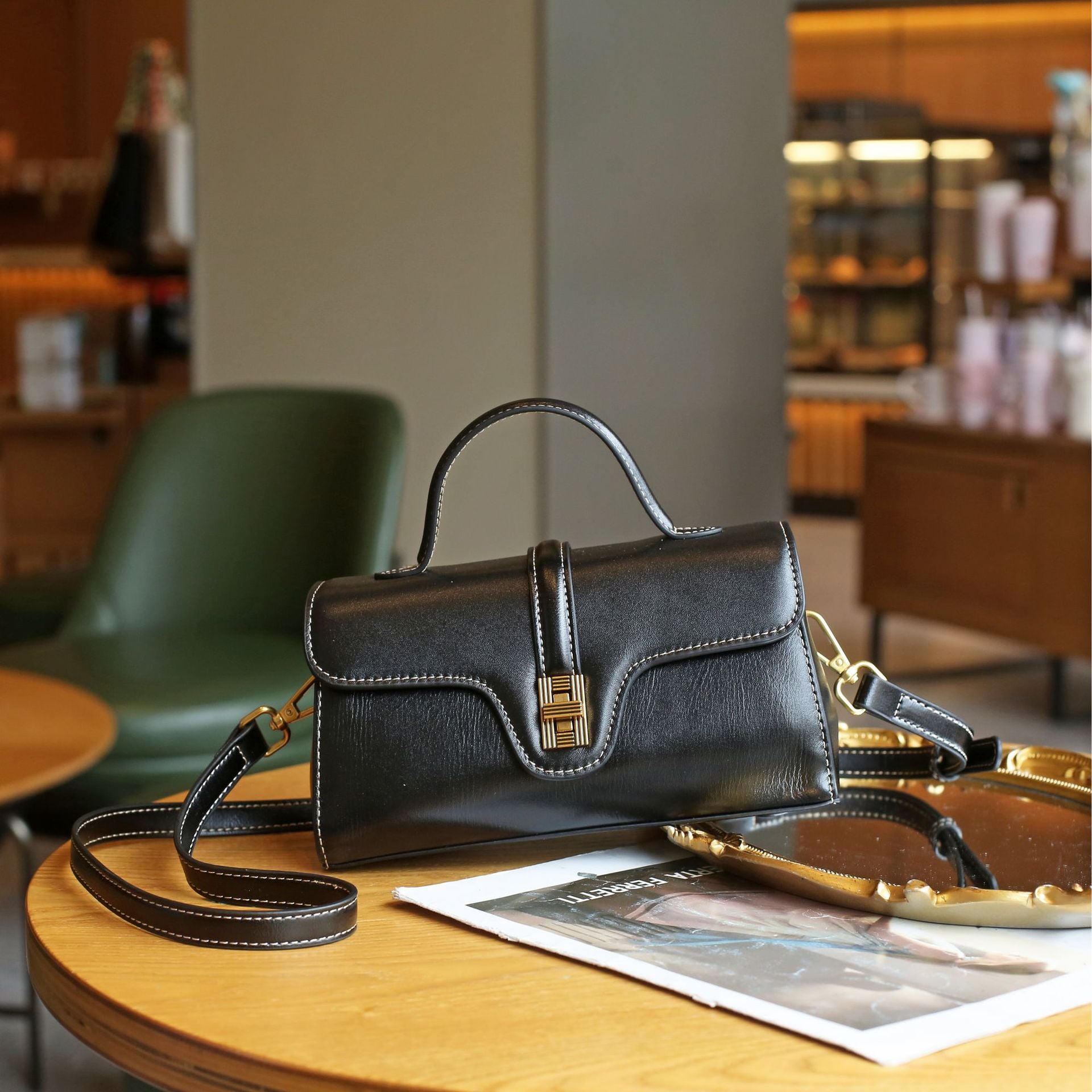 Luxury Retro Structured Flap Leather Mini Satchel Crossbody Bag