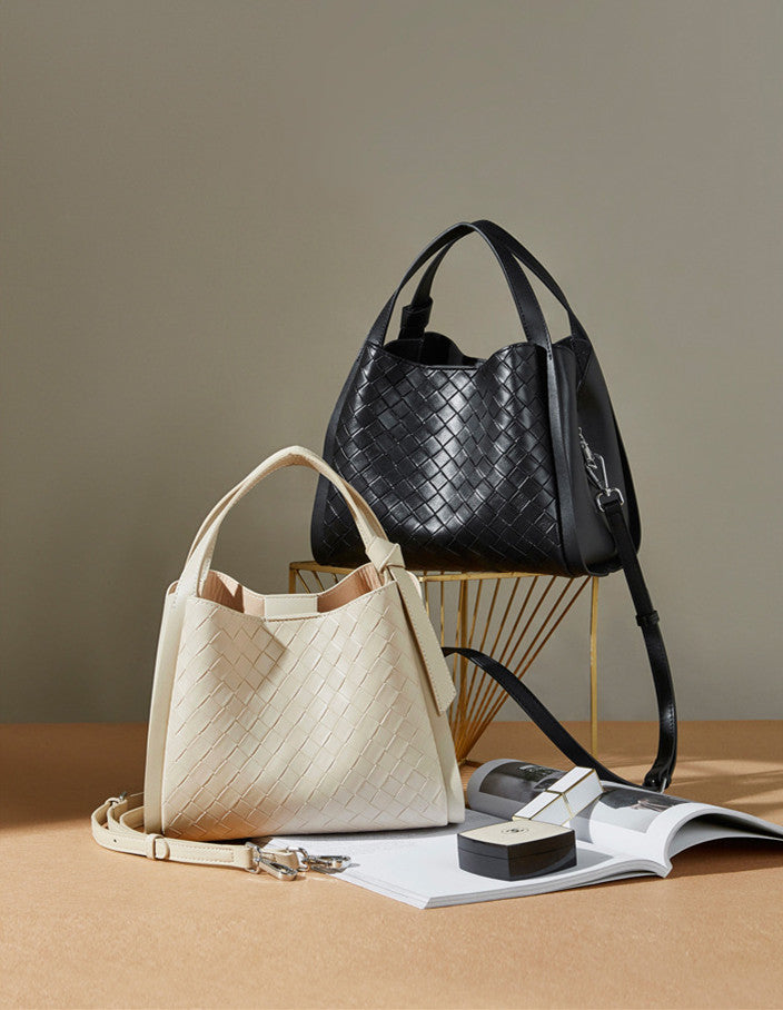 Embossed Basket Bag Woven Handbag with Straps