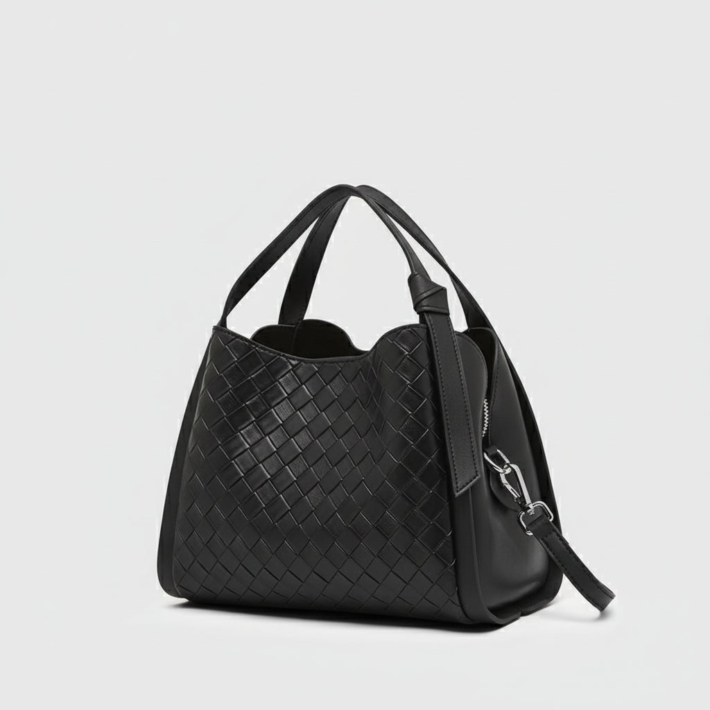 Embossed Basket Bag Woven Handbag with Straps