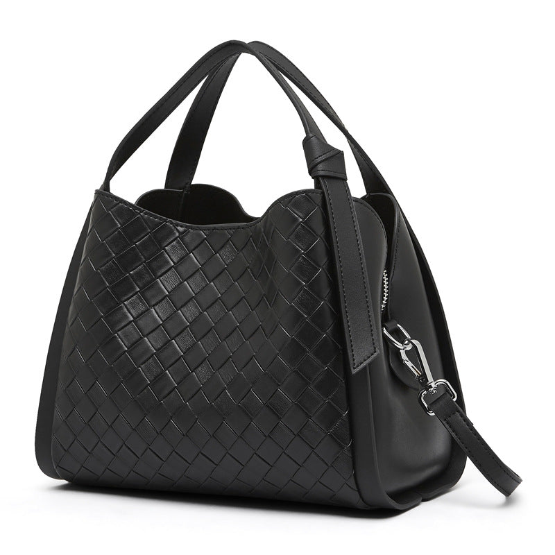 Embossed Basket Bag Woven Handbag with Straps