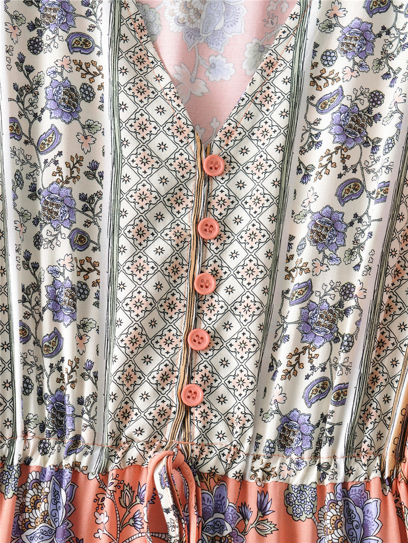 Pink Print Tiered Maxi Dress