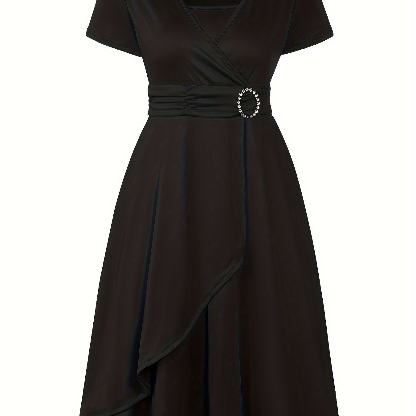 Elegant  V-Neck Asymmetrical Ruffled Midi Dress