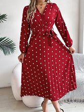 Load image into Gallery viewer, Classic V-neck Long Sleeves Polka Dots Print Midi Dress
