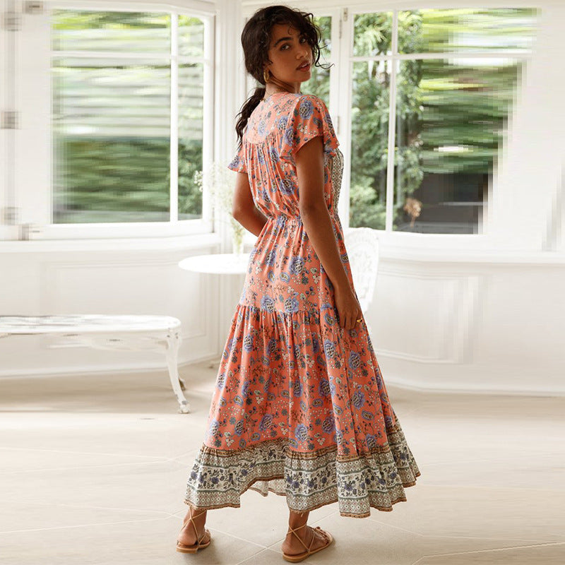 Pink Print Tiered Maxi Dress