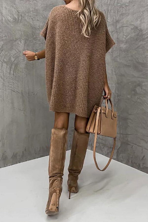 Casual Solid Pocket Short Sleeve Sweater Top