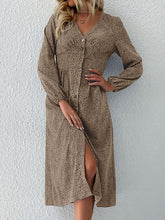 Load image into Gallery viewer, High Waisted Buttoned Leopard V-Neck Long Sleeve Midi Dress
