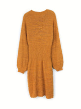 Load image into Gallery viewer, Yellow Long Sleeve Crew Neck Knitted Midi Sweater Dress
