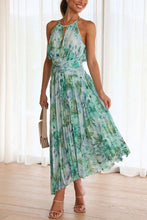 Load image into Gallery viewer, Halter Sleeveless Printed Pleated Midi Dress
