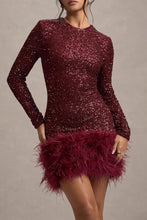Load image into Gallery viewer, Sexy Party Sequins Feather Round Neck Mini Evening Dress
