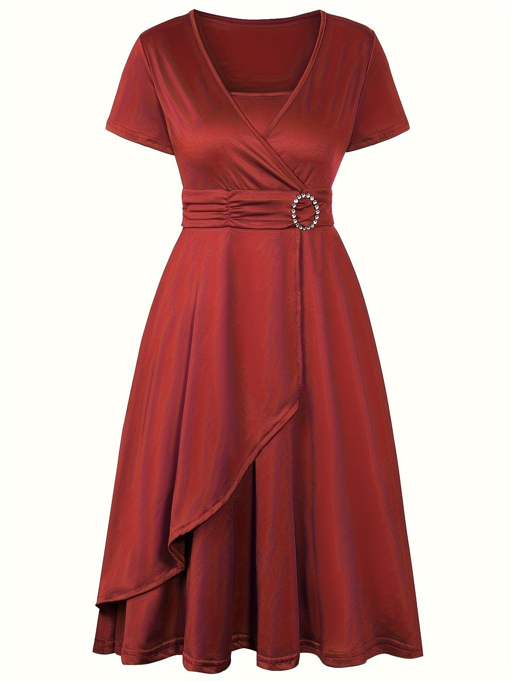 Elegant  V-Neck Asymmetrical Ruffled Midi Dress