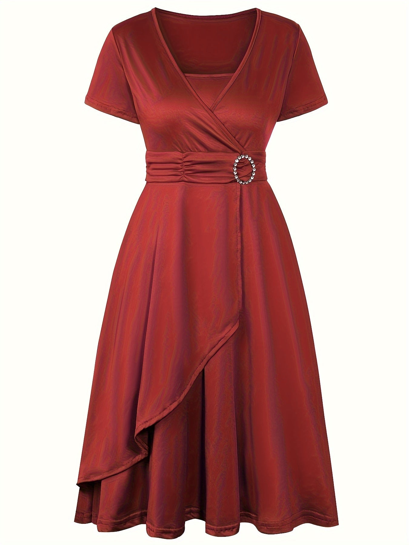 Elegant  V-Neck Asymmetrical Ruffled Midi Dress