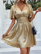 Load image into Gallery viewer, Elegant V-Neck Ruffle Sleeve Pleated Waist Mini Dress
