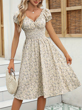 Load image into Gallery viewer, Elegant V-neck Ruched Floral Midi Dress
