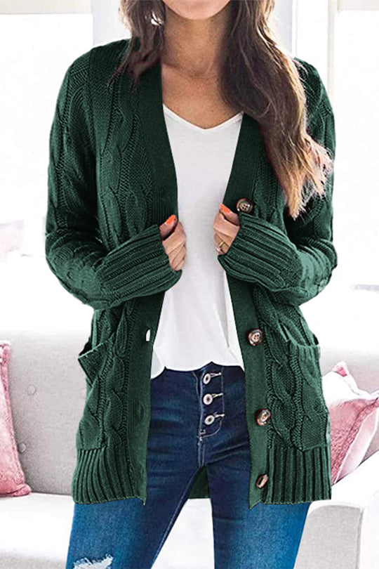 Casual Knitted Solid Color Button Down Chunky Outwear Cardigan