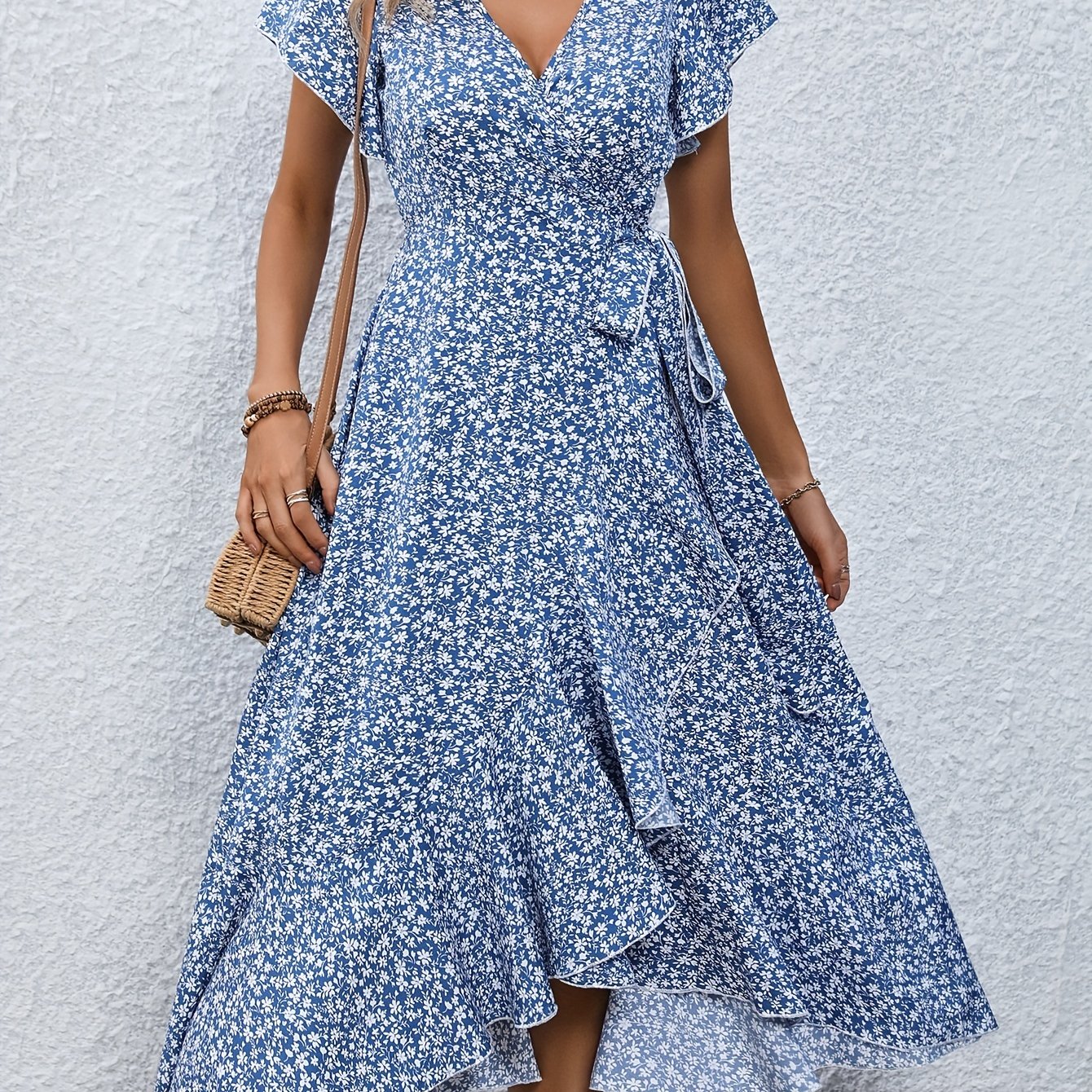 Floral Surplice Neck Tied Midi Dress