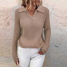 Load image into Gallery viewer, V-neck Lapel Solid Slim Fit Knit Sweater
