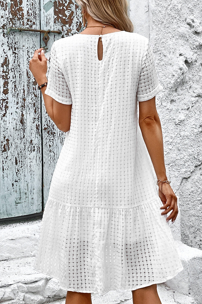 Casual Hollowed Out Short Sleeves Ruffled Mini Dress