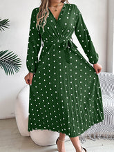 Load image into Gallery viewer, Classic V-neck Long Sleeves Polka Dots Print Midi Dress
