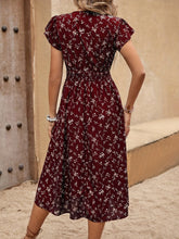 Load image into Gallery viewer, Floral V-Neck Ruffled Sleeves Midi Dress
