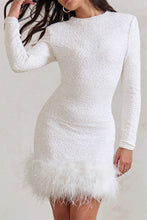 Load image into Gallery viewer, Sexy Party Sequins Feather Round Neck Mini Evening Dress
