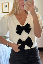 Load image into Gallery viewer, V-Neck Short-Sleeved Double Bow Sweater

