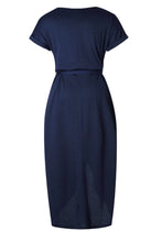 Load image into Gallery viewer, Casual Round Neck Irregular Ruched Slit Front Midi Dress
