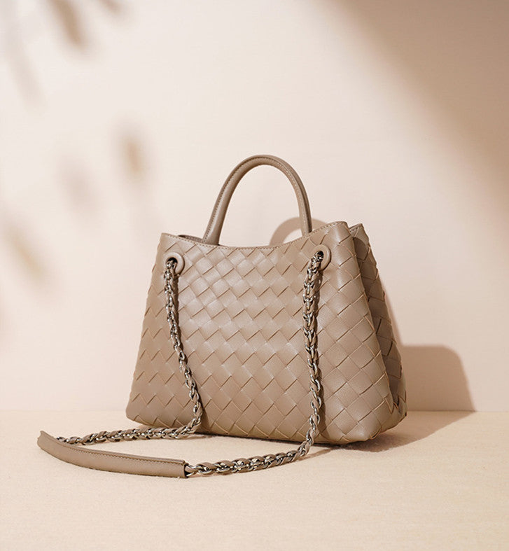 New Woven Leather Chain Basket Bag