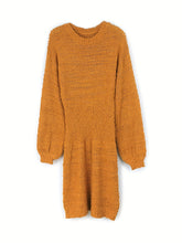 Load image into Gallery viewer, Yellow Long Sleeve Crew Neck Knitted Midi Sweater Dress
