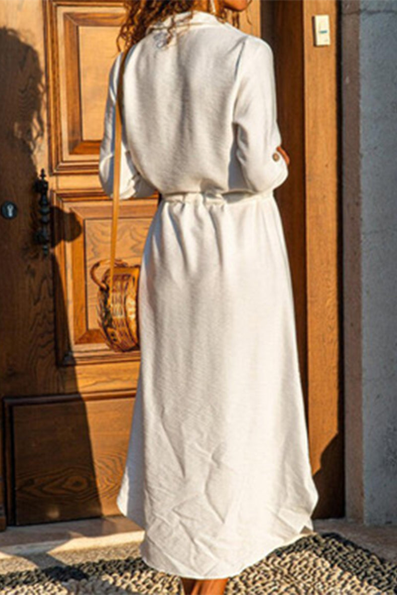 Casual Simplicity Turndown Collar Buttons Down Shirt Dress