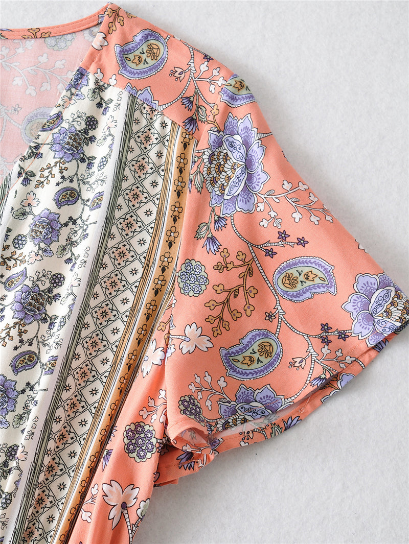 Pink Print Tiered Maxi Dress