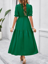Load image into Gallery viewer, Green V-neck Short Sleeves Slit Side Tiered Midi Dress
