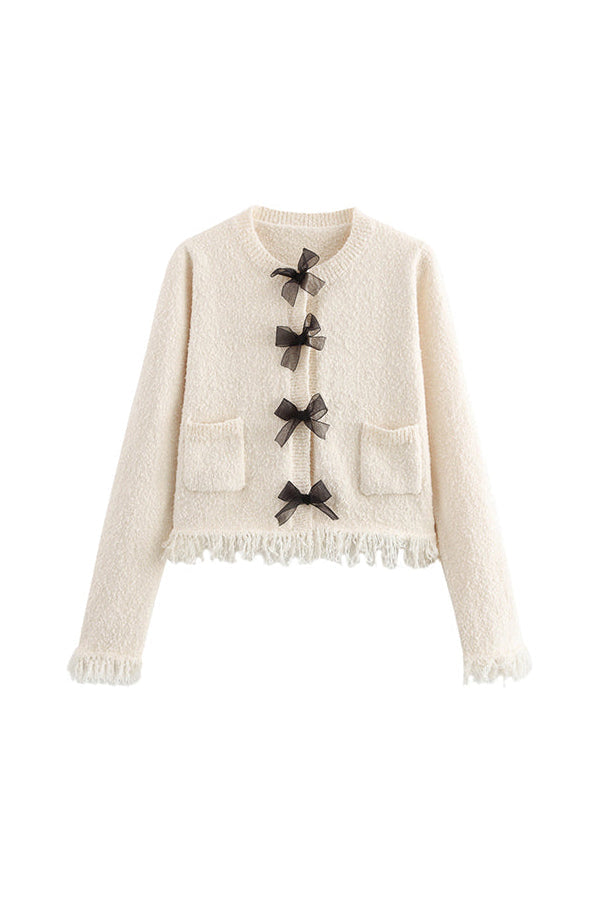 Elegant Long Sleeves Pocketed Bow Sweater