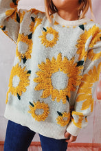 Load image into Gallery viewer, Sunflower Jacquard Crewneck Long Sleeve Knit Pullover Sweater
