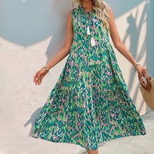 Load image into Gallery viewer, Bohemian Casual Sleeveless Printed Tiered Tassel Midi Dress
