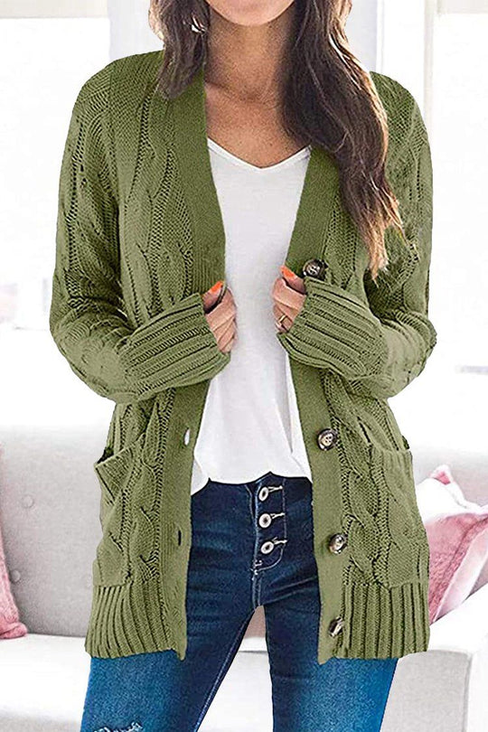 Casual Knitted Solid Color Button Down Chunky Outwear Cardigan