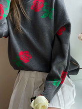 Load image into Gallery viewer, Cute Round Neck Rose Print Long Sleeves Sweater
