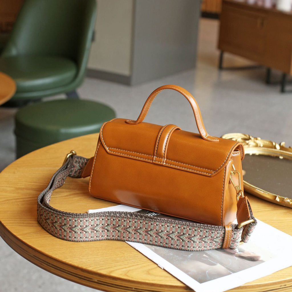 Luxury Retro Structured Flap Leather Mini Satchel Crossbody Bag