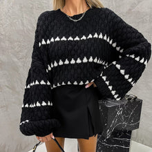 Load image into Gallery viewer, Oversized Sweaters Striped Long Lantern Sleeve Crew Neck Fall Trendy Knit Pullover Sweater
