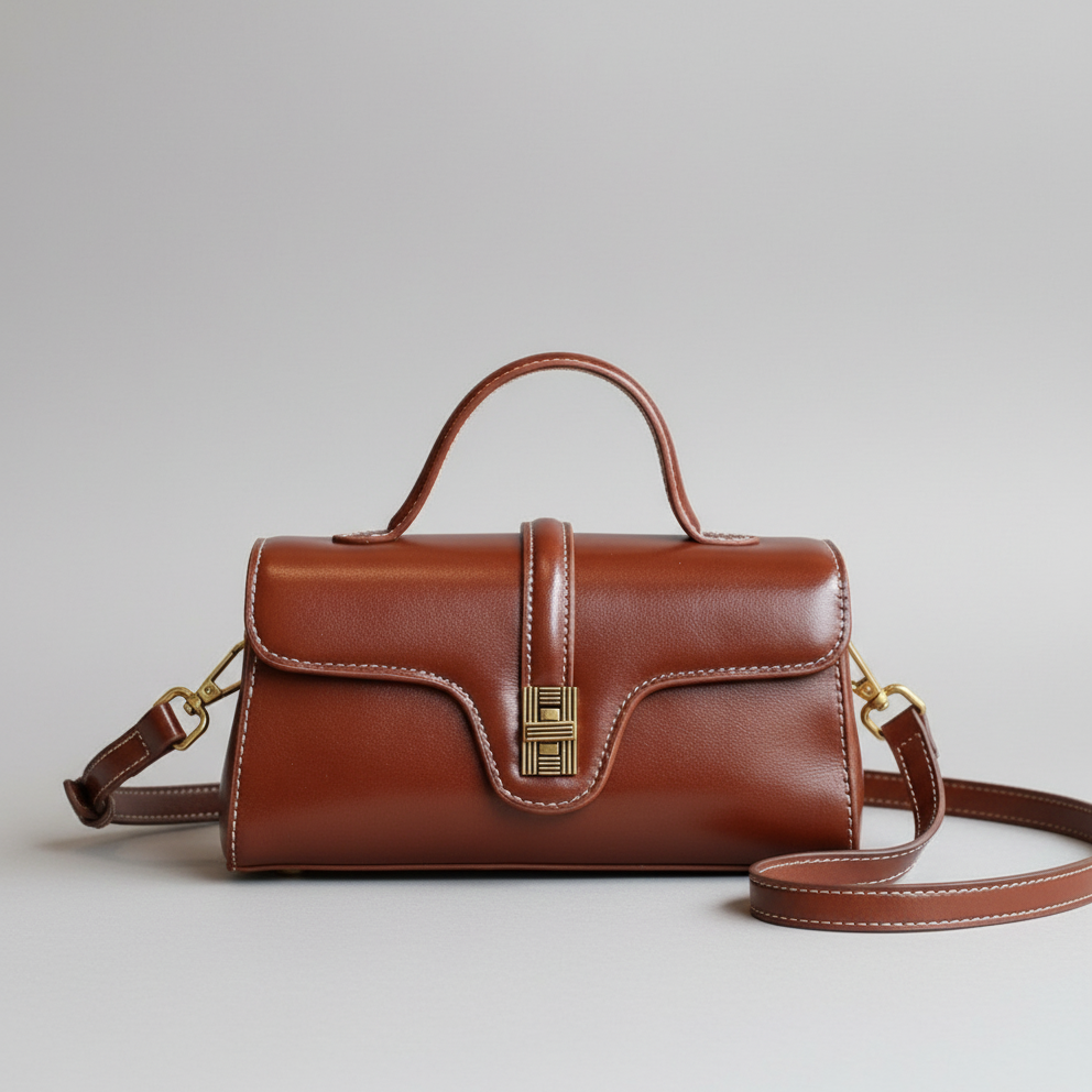 Luxury Retro Structured Flap Leather Mini Satchel Crossbody Bag